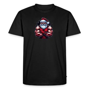 Bodybuilder Santa - Men's Premium Organic T-Shirt - black - Front - Nico (187cm)