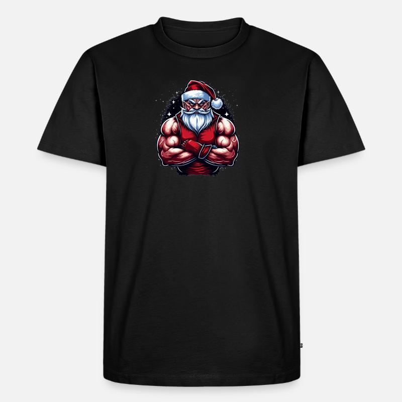 Bodybuilder Santa - Männer Premium Bio T-Shirt - Schwarz