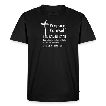 Prepare Yourself White - Men's Premium Organic T-Shirt - black - Front - Nico (187cm)