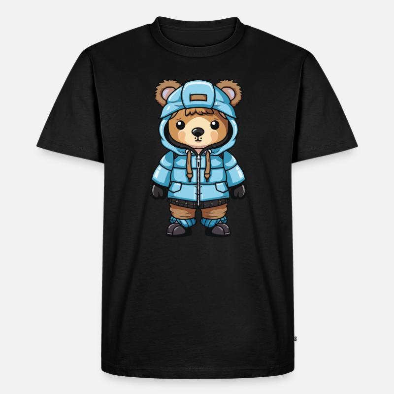 Bär Winter Comic - Männer Premium Bio T-Shirt - Schwarz