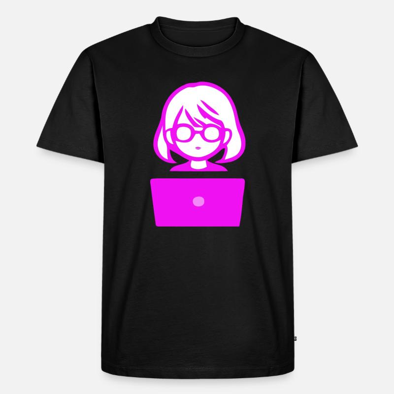 Woman with Computer Programmer Coder - Men's Premium Organic T-Shirt - black