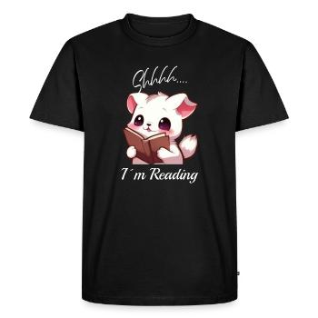 Cat with book - Men's Premium Organic T-Shirt - black - Front - Nico (187cm)