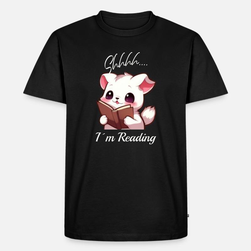 Katze mit Buch - Männer Premium Bio T-Shirt - Schwarz