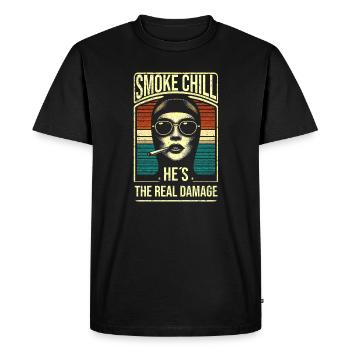 Smoke Chill He's The Real Damage - Men's Premium Organic T-Shirt - black - Front - Nico (187cm)