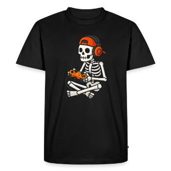 Skeleton Gamer in Headphones Halloween - Men's Premium Organic T-Shirt - black - Front - Nico (187cm)