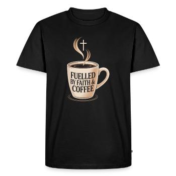 Fuelled By Faith And Coffee Glaube Und Kaffee - Men's Premium Organic T-Shirt - black - Front - Nico (187cm)