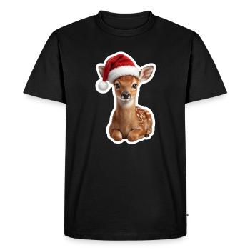 Shy fawn in the Christmas forest - Men's Premium Organic T-Shirt - black - Front - Nico (187cm)