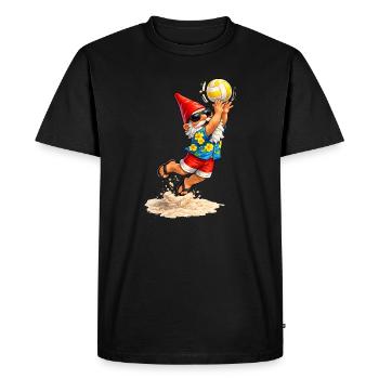 Nain de jardin jouant au beach-volley en été - T-shirt Premium bio Homme - noir - Devant - Nico (187cm)