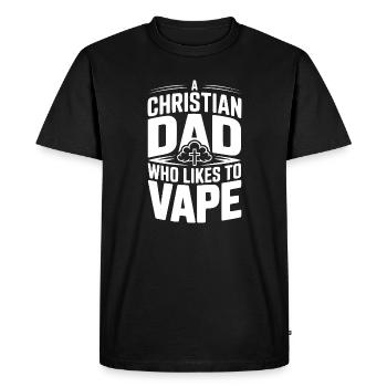 Un papa chrétien qui aime vapoter - T-shirt Premium bio Homme - noir - Devant - Nico (187cm)