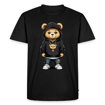 Teddy Bär als Gangster mit Hoodie und Halskette - Männer Premium Bio T-Shirt - Schwarz - Vorne - Nico (187cm)