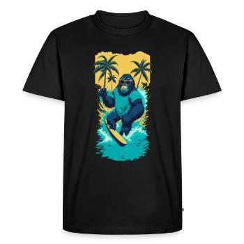 Surf Gorilla: L’illustration de la vague rétro - T-shirt Premium bio Homme - noir - Devant - Nico (187cm)