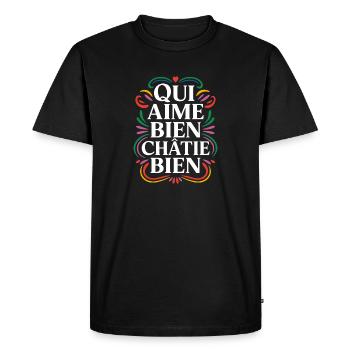 Qui aime bien châtie bien - T-shirt Premium bio Homme - noir - Devant - Nico (187cm)