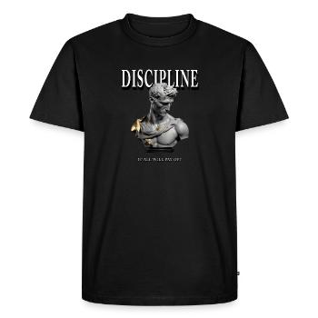 Discipline Statue grecque – Tout cela paiera - T-shirt Premium bio Homme - noir - Devant - Nico (187cm)