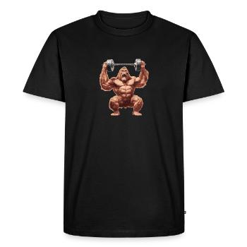 Gorille, singe avec barre d’haltères, fitness - T-shirt Premium bio Homme - noir - Devant - Nico (187cm)