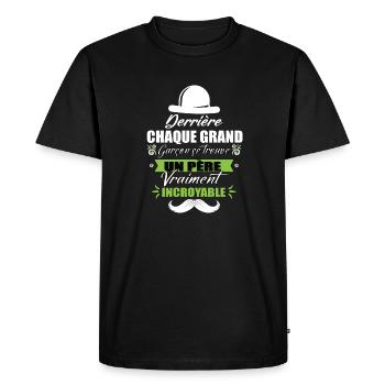 Derrière chaque grand garçon se trouve un père - T-shirt Premium bio Homme - noir - Devant - Nico (187cm)