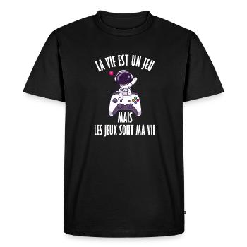 la vie est un jeu mais les jeux sont ma vie geek - T-shirt Premium bio Homme - noir - Devant - Nico (187cm)