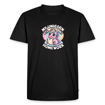 Ma licorne a mangé mes devoirs - T-shirt Premium bio Homme - noir - Devant - Nico (187cm)