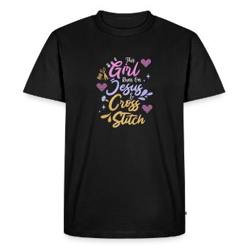Broderie au point de croix au point de croix - T-shirt Premium bio Homme - noir - Devant - Nico (187cm)