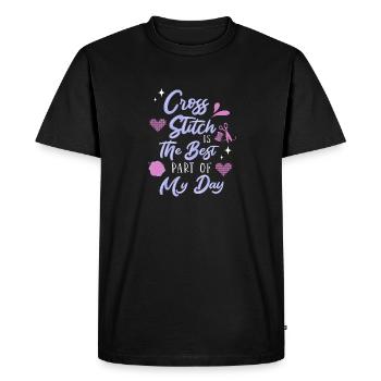Broderie au point de croix au point de croix - T-shirt Premium bio Homme - noir - Devant - Nico (187cm)