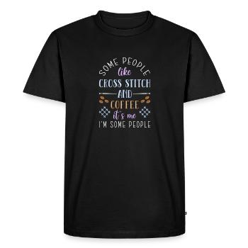 Broderie au point de croix au point de croix - T-shirt Premium bio Homme - noir - Devant - Nico (187cm)