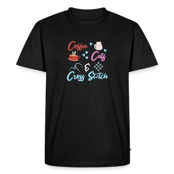 Broderie au point de croix au point de croix - T-shirt Premium bio Homme - noir - Devant - Nico (187cm)