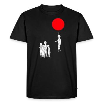 Woman flies with balloon and shows middle finger - Men's Premium Organic T-Shirt - black - Front - Nico (187cm)