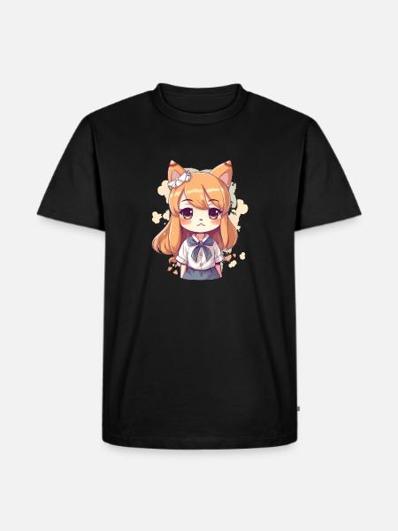 Pige med Shiba hundeører og tørklæde - Herre Premium økologisk T-shirt - sort