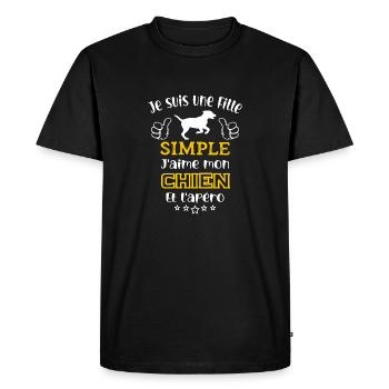 je suis une fille simple j'aime mon chien et apéro - T-shirt Premium bio Homme - noir - Devant - Nico (187cm)