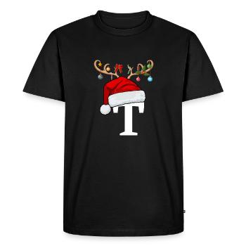 Lettre T bonnet de Noël - T-shirt Premium bio Homme - noir - Devant - Nico (187cm)