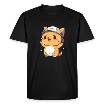 Chat mignon portant un chapeau - T-shirt Premium bio Homme - noir - Devant - Nico (187cm)
