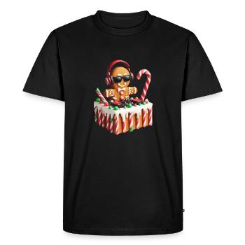 Gingerbread DJ Booth Christmas Holiday Candy Cane - Men's Premium Organic T-Shirt - black - Front - Nico (187cm)