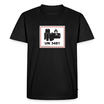 Panneau de danger lithium-ion Baterrie Akku UN3481 - T-shirt Premium bio Homme - noir - Devant - Nico (187cm)