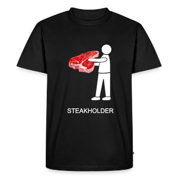 stakeholder, Steakholder, Steak, Viande, T-Bone - T-shirt Premium bio Homme - noir - Devant - Nico (187cm)