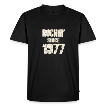 Rockin since 1977 - Men's Premium Organic T-Shirt - black - Front - Nico (187cm)