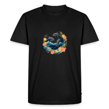 Trois dauphins sous l’eau - T-shirt Premium bio Homme - noir - Devant - Nico (187cm)