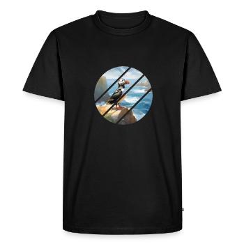 Macareux sur une falaise - T-shirt Premium bio Homme - noir - Devant - Nico (187cm)