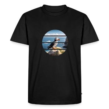 Macareux sur une falaise - T-shirt Premium bio Homme - noir - Devant - Nico (187cm)