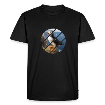 Macareux sur une falaise - T-shirt Premium bio Homme - noir - Devant - Nico (187cm)