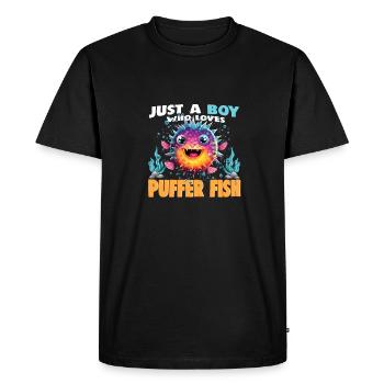 Just a Boy who Loves PUFFER FISH - Men's Premium Organic T-Shirt - black - Front - Nico (187cm)