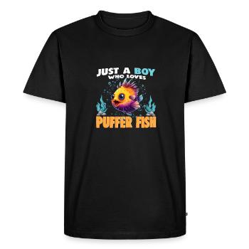 Just a Boy who Loves PUFFER FISH - Men's Premium Organic T-Shirt - black - Front - Nico (187cm)