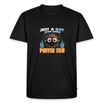 Just a Boy who Loves PUFFER FISH - Men's Premium Organic T-Shirt - black - Front - Nico (187cm)
