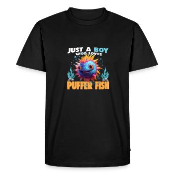 Just a Boy who Loves PUFFER FISH - Men's Premium Organic T-Shirt - black - Front - Nico (187cm)