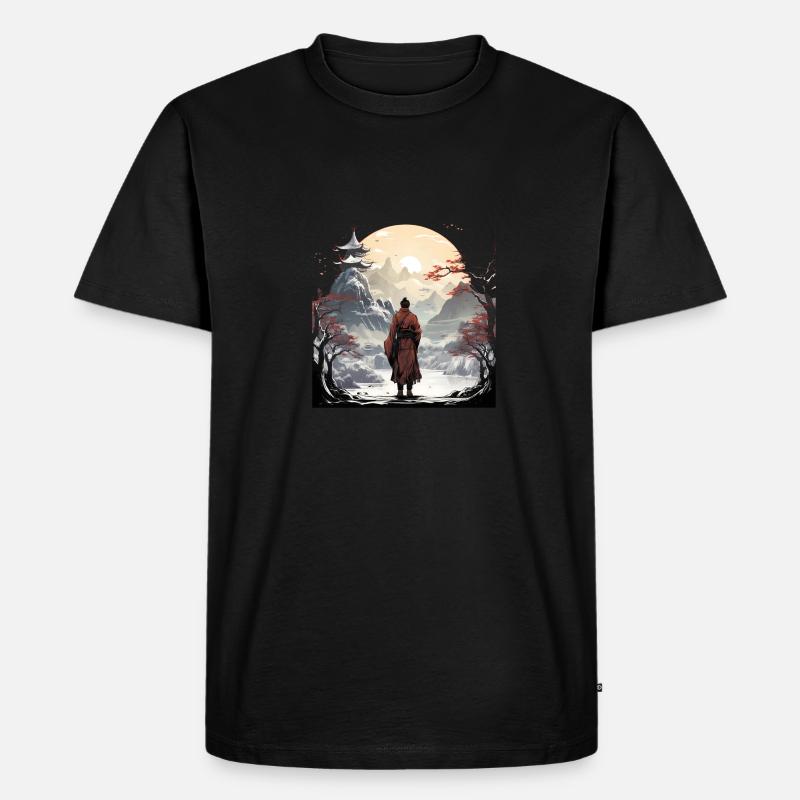Samurai in a snowy landscape - Männer Premium Bio T-Shirt - Schwarz