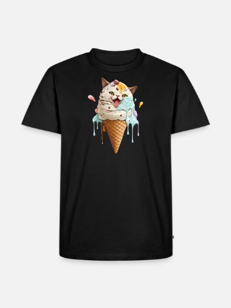 Crème glacée chat - T-shirt Premium bio Homme - noir