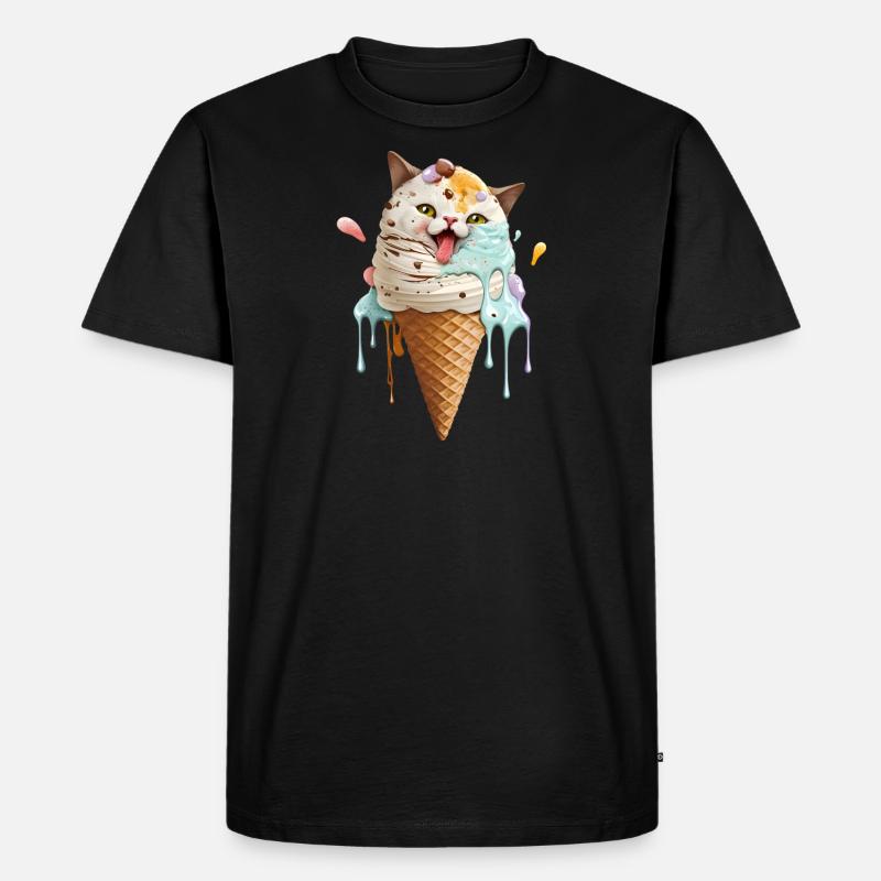 Eiscreme Katze - Männer Premium Bio T-Shirt - Schwarz