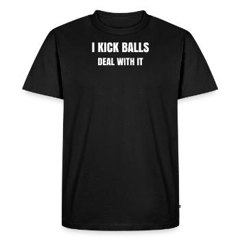 JE DONNE UN COUP DE PIED AUX BALLONS S’EN OCCUPE Drôle Coupe du Monde de Rugby - T-shirt Premium bio Homme - noir - Devant - Nico (187cm)