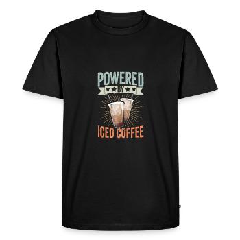 Powered By Iced Coffee Funny Caffeinated Iced - Men's Premium Organic T-Shirt - black - Front - Nico (187cm)