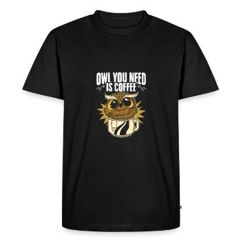 Funny Owl You Need Is Coffee Caffeine Drinker - Men's Premium Organic T-Shirt - black - Front - Nico (187cm)