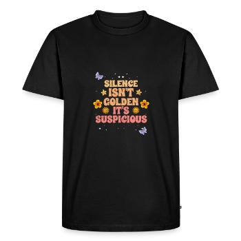 Le silence n’est pas d’or, c’est étrange génial - T-shirt Premium bio Homme - noir - Devant - Nico (187cm)
