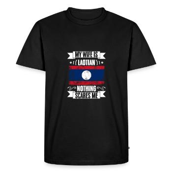 Funny My Wife Is Laotian Nothing Scares Me A - Men's Premium Organic T-Shirt - black - Front - Nico (187cm)